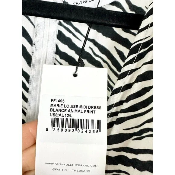 Faithfull The Brand Marie Louise Midi Dress Blance Animal Print NWT Size US 8 - Picture 6 of 8